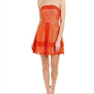 J.O.A. Los Angeles orange lace strapless dress xs